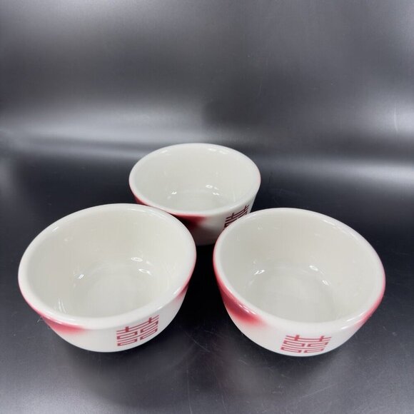 Jackson Custom China Restaurant Ware MCM Heavy Pottery Dish Bowl Set 3 Red White - Picture 10 of 16